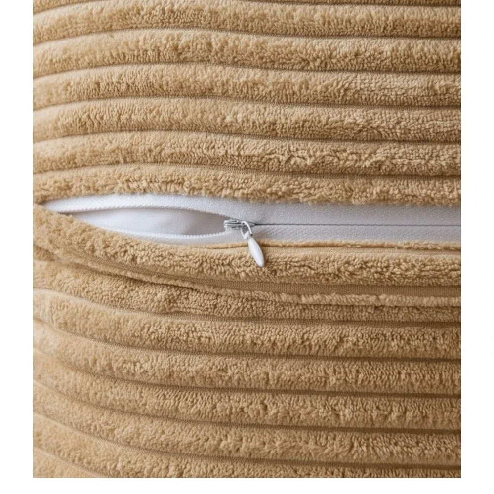 Set Of 2 Pillow Covers With Splicing. 18” X 18” Tan Soft Corduroy